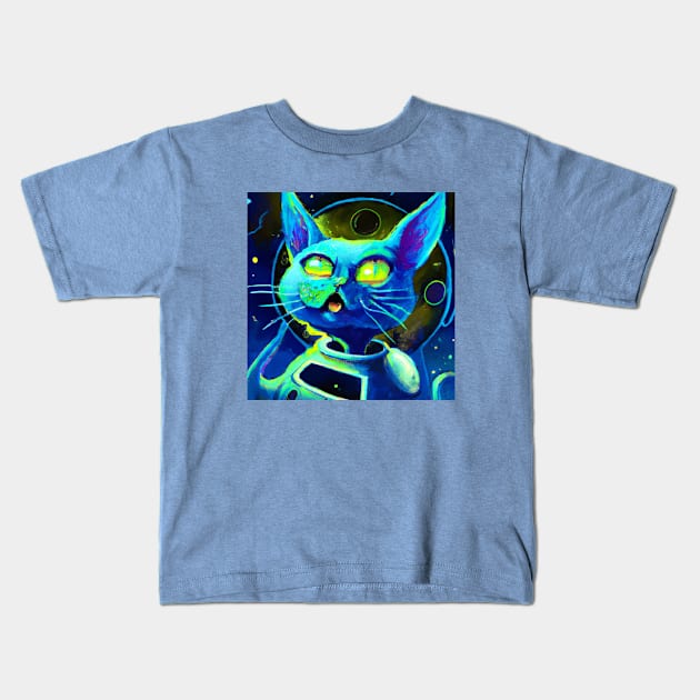 Blue Astronaut Cat is in Awe of the Expansive Universe Kids T-Shirt by Star Scrunch